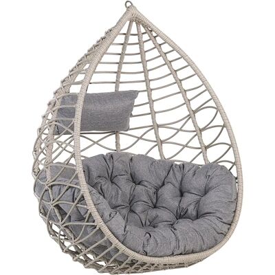 Sedia sospesa grigia Beliani - Struttura in metallo e rattan - Interno e esterno Sedia sospesa grigia Beliani - Struttura in metallo e rattan - Interno e esterno