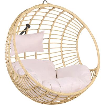 Sedia sospesa in rattan beige rotonda con cuscini - Beliani Sedia sospesa in rattan beige rotonda con cuscini - Beliani