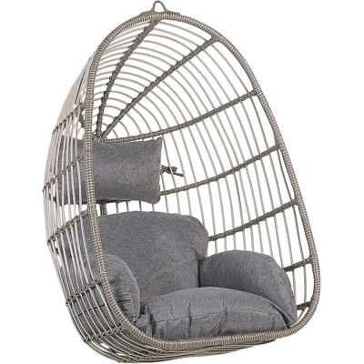 Sedia sospesa in rattan grigio Beliani - Stile uovo da interno ed esterno Sedia sospesa in rattan grigio Beliani - Stile uovo da interno ed esterno