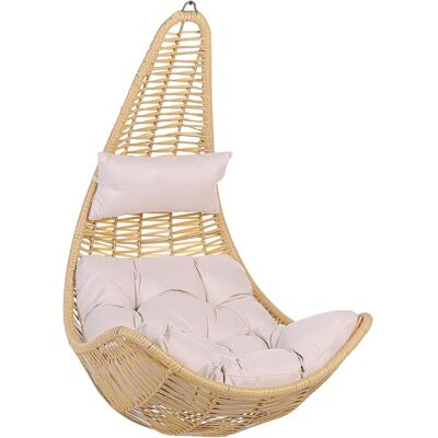 Sedia sospesa Beige PE Rattan Forma uovo Montata a soffitto Boho Rustico Sedia sospesa Beige PE Rattan Forma uovo Montata a soffitto Boho Rustico