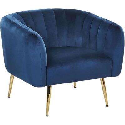 Fauteuil en velours bleu foncé Beliani - Style glamour moderne - Publicité Fauteuil en velours bleu foncé Beliani - Style glamour moderne - Publicité