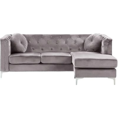 Sofá Esquinero de Terciopelo Gris 3 Plazas - Beliani - Izquierda Sofá Esquinero de Terciopelo Gris 3 Plazas - Beliani - Izquierda