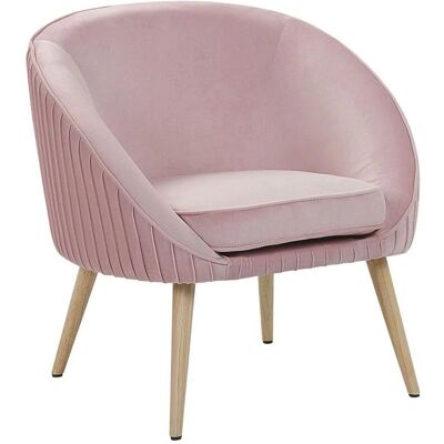 Sillón Rosa Terciopelo Patas de Madera Estilo Retro Beliani Sillón Rosa Terciopelo Patas de Madera Estilo Retro Beliani