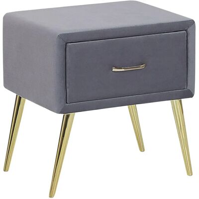 Mesita de Noche de Terciopelo Gris con 1 Cajón - Mueble de Dormitorio Mesita de Noche de Terciopelo Gris con 1 Cajón - Mueble de Dormitorio