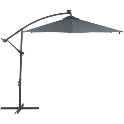 Ombrellone da giardino in poliestere grigio con LED ø 285 cm palo in alluminio meccanismo a manovella - Beliani Ombrellone da giardino in poliestere grigio con LED ø 285 cm palo in alluminio meccanismo a manovella - Beliani