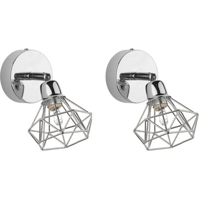 Beliani Wall Lamp Silver Metal Cage Shade Adjustable Light Position - Wall Lamp Beliani Wall Lamp Silver Metal Cage Shade Adjustable Light Position - Wall Lamp
