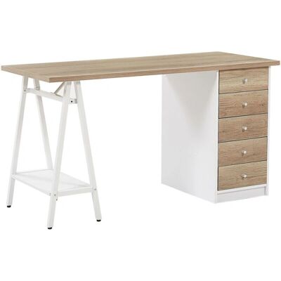 Beliani Scrivania Stile Scandinavo in Legno Chiaro e Bianco - 140x60 cm Beliani Scrivania Stile Scandinavo in Legno Chiaro e Bianco - 140x60 cm