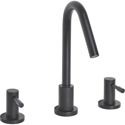 Miscelatore lavabo nero opaco Beliani in metallo per bagno moderno con doppio leveraggio - Rubinetto Miscelatore lavabo nero opaco Beliani in metallo per bagno moderno con doppio leveraggio - Rubinetto