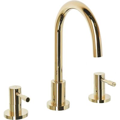Mezclador de lavabo Beliani Oro Latón Dos Manijas Boquilla Curva - Grifo Mezclador de lavabo Beliani Oro Latón Dos Manijas Boquilla Curva - Grifo