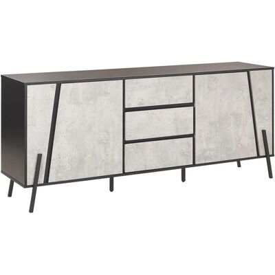 Beliani Beistelltisch Betonoptik mit Schwarzem 2 Türen 3 Schubladen Metallbeine Industrielles Design Beliani Beistelltisch Betonoptik mit Schwarzem 2 Türen 3 Schubladen Metallbeine Industrielles Design