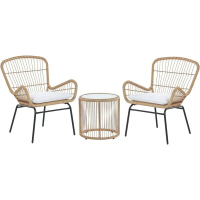Beliani Bistro-Set Hellbraun – 2 Stühle, Glastisch – Outdoormöbel Beliani Bistro-Set Hellbraun – 2 Stühle, Glastisch – Outdoormöbel