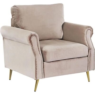 Sillón tapizado en tela de terciopelo gris pardo patas de metal dorado - Sillón Sillón tapizado en tela de terciopelo gris pardo patas de metal dorado - Sillón
