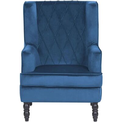 Sillón con reposapiés de terciopelo azul con patas de madera - Estilo wingback - Beliani Sillón con reposapiés de terciopelo azul con patas de madera - Estilo wingback - Beliani