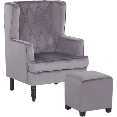Beliani Sillón con reposapiés en terciopelo gris Patas de madera - Armchair Beliani Sillón con reposapiés en terciopelo gris Patas de madera - Armchair