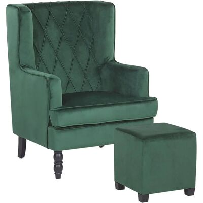 Sillón Verde Oscuro de Terciopelo Beliani - Sillón con Reposapiés Sillón Verde Oscuro de Terciopelo Beliani - Sillón con Reposapiés