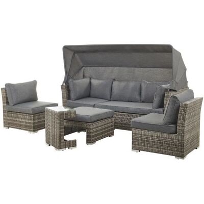 Set da Giardino Esterno Grigio Marrone Scuro PE Rattan con Divano e Sgabelli - Set da Giardino Set da Giardino Esterno Grigio Marrone Scuro PE Rattan con Divano e Sgabelli - Set da Giardino
