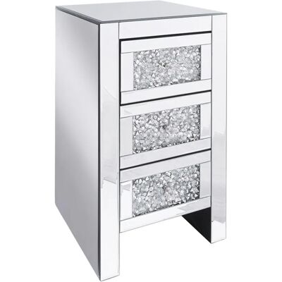 Beliani Hopea Peiliin perustuva yöpöytä - 3 laatikkoa Modern Glam Beliani Hopea Peiliin perustuva yöpöytä - 3 laatikkoa Modern Glam