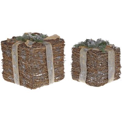 Beliani - Rustikale Silberne Rattan-Geschenkboxen-Set für Weihnachten Beliani - Rustikale Silberne Rattan-Geschenkboxen-Set für Weihnachten