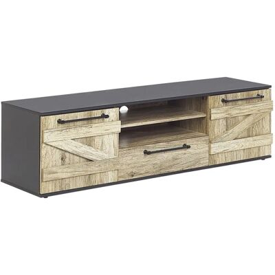 Beliani - Modelo SALTER - Mueble de TV de madera clara y negro Beliani - Modelo SALTER - Mueble de TV de madera clara y negro