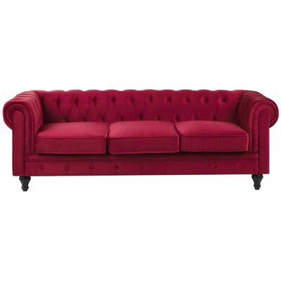 Sofá Chesterfield de Terciopelo Rojo de Beliani - Sofá Sofá Chesterfield de Terciopelo Rojo de Beliani - Sofá