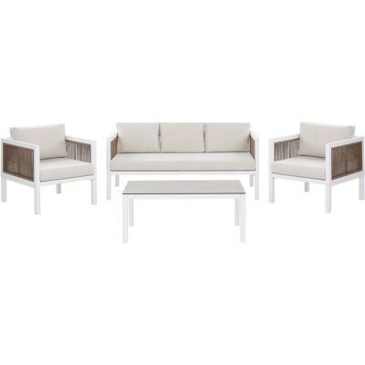 Beliani BORELLO Divano da Giardino 5 Posti Bianco Alluminio - Set Divani da Giardino Beliani BORELLO Divano da Giardino 5 Posti Bianco Alluminio - Set Divani da Giardino