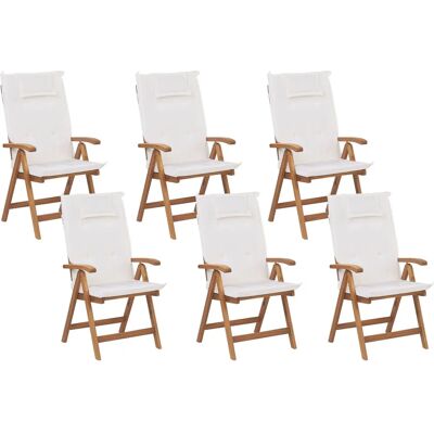 Set di 6 sedie da giardino Beliani - Legno di acacia, Off-White, Pieghevoli Set di 6 sedie da giardino Beliani - Legno di acacia, Off-White, Pieghevoli