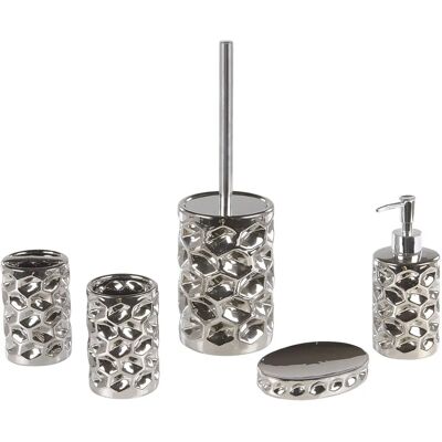 Ensemble d'accessoires de bain Beliani Argent Céramique Glam - Accessoires de bain - Publicité Ensemble d'accessoires de bain Beliani Argent Céramique Glam - Accessoires de bain - Publicité
