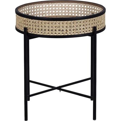 Beliani Tavolino in metallo nero con gambe pieghevoli e piano in rattan - Interno Beliani Tavolino in metallo nero con gambe pieghevoli e piano in rattan - Interno
