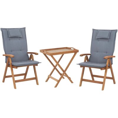 Set da Giardino Beliani Tavolo in legno di acacia 2 sedie con cuscini blu - Set da Bistro Set da Giardino Beliani Tavolo in legno di acacia 2 sedie con cuscini blu - Set da Bistro