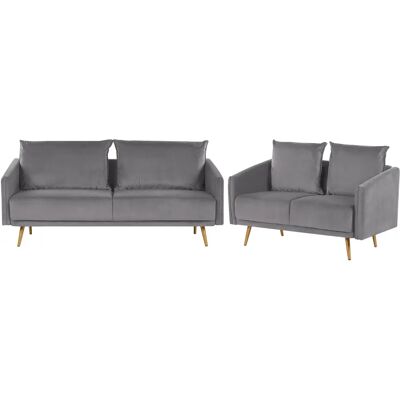 Conjunto de Salón en Terciopelo Gris Beliani - Estilo Glamour Retro Conjunto de Salón en Terciopelo Gris Beliani - Estilo Glamour Retro