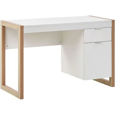 Scrivania scandinava bianca Beliani con spazio di archiviazione Scrivania scandinava bianca Beliani con spazio di archiviazione