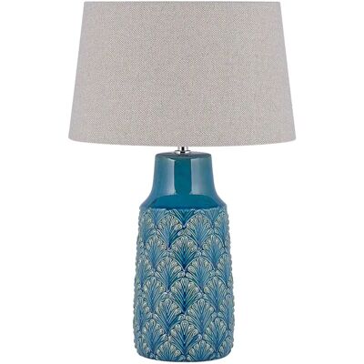 Lampe de Table à Poser avec Pied Déco en Céramique Bleue et Abat-jour Gris - Lampe de Table Lampe de Table à Poser avec Pied Déco en Céramique Bleue et Abat-jour Gris - Lampe de Table