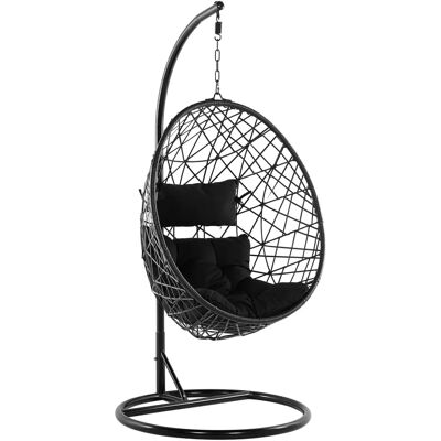 Beliani Sedia sospesa in rattan PE con supporto nero forma di uovo boho rustico Beliani Sedia sospesa in rattan PE con supporto nero forma di uovo boho rustico