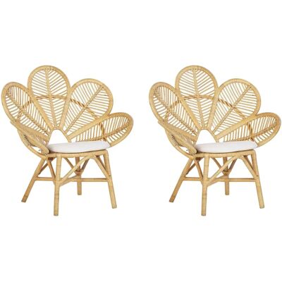 Beliani Set of 2 Peacock Chairs Beige Rattan Cotton Seat Pads Garden Outdoor Indoor Boho - Garden Chairs Beliani Set of 2 Peacock Chairs Beige Rattan Cotton Seat Pads Garden Outdoor Indoor Boho - Garden Chairs