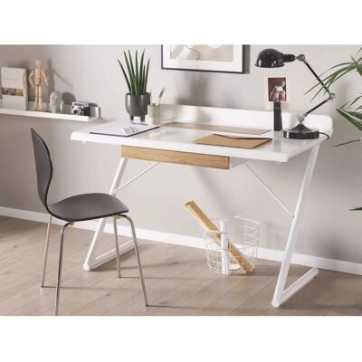Bureau Blanc Beliani avec Rangement - Design Scandinave - 120x60 cm - Publicité Bureau Blanc Beliani avec Rangement - Design Scandinave - 120x60 cm - Publicité