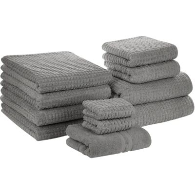 Beliani Conjunto de 11 Toallas de Algodón Grises - Accesorios de Baño y Invitados Beliani Conjunto de 11 Toallas de Algodón Grises - Accesorios de Baño y Invitados