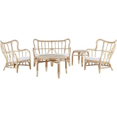 Set da Divano da Giardino Beige - Rattan, 2 Tavolette, 2 Poltrone - Divano Interno Esterno Set da Divano da Giardino Beige - Rattan, 2 Tavolette, 2 Poltrone - Divano Interno Esterno