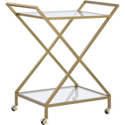 Beliani Gold Metall Küchenwagen - Glasregale, Verriegelbare Rollen Beliani Gold Metall Küchenwagen - Glasregale, Verriegelbare Rollen