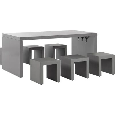 Set da pranzo in cemento grigio Beliani - Per 6 persone - Tavolo rettangolare e sgabelli Set da pranzo in cemento grigio Beliani - Per 6 persone - Tavolo rettangolare e sgabelli