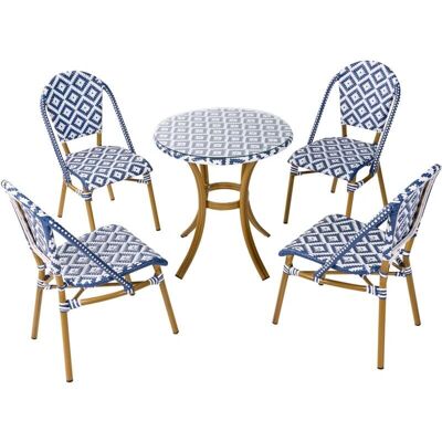 Set da pranzo in rattan Beliani per 4 - Giardino Blu Set da pranzo in rattan Beliani per 4 - Giardino Blu