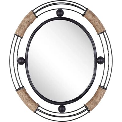 Beliani Wall Mirror - Moulins 55 cm Black Metal Rustic Decor Beliani Wall Mirror - Moulins 55 cm Black Metal Rustic Decor
