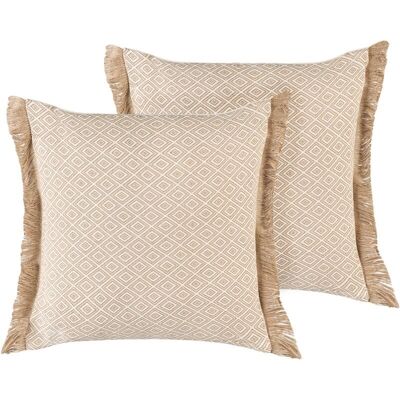 Beliani Set di 2 Cuscini Geometrici Beige - Cuscini Beliani Set di 2 Cuscini Geometrici Beige - Cuscini