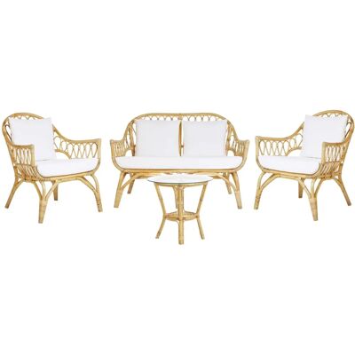 Set da Giardino Beliani 4 Posti in Rattan Beige Sofa e 2 Poltrone Tavolino Rotondo Vetro - Set da Giardino Set da Giardino Beliani 4 Posti in Rattan Beige Sofa e 2 Poltrone Tavolino Rotondo Vetro - Set da Giardino