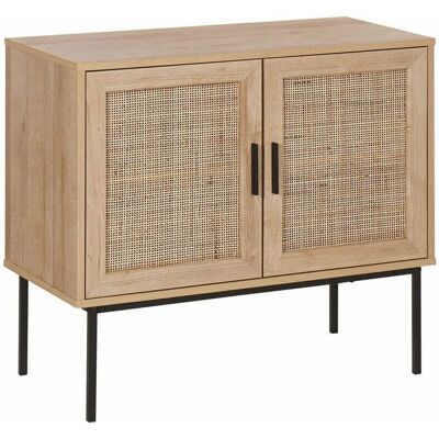 Aparador de 2 puertas de ratán natural Madera clara - Mueble de almacenamiento Aparador de 2 puertas de ratán natural Madera clara - Mueble de almacenamiento