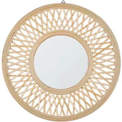 Espejo de Pared Beliani Madera Clara Bambú Redondo 60 cm Marco Hecho a Mano Patrón de Diamantes Geométricos Boho Rústico - Espejo de Pared Espejo de Pared Beliani Madera Clara Bambú Redondo 60 cm Marco Hecho a Mano Patrón de Diamantes Geométricos Boho Rústico - Espejo de Pared