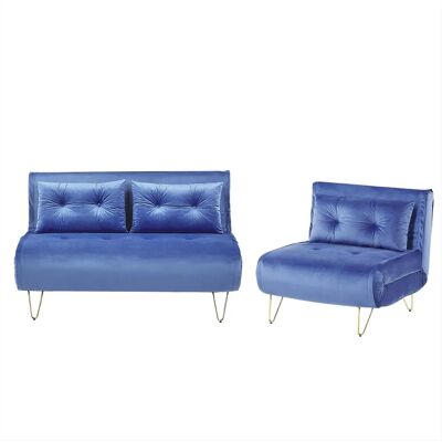 Conjunto de Sofá Cama de Terciopelo Azul Marino - Salón Conjunto de Sofá Cama de Terciopelo Azul Marino - Salón