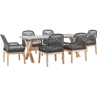 Set da pranzo da giardino Grigio con tavolo in cemento e 6 sedie in vimini moderne Set da pranzo da giardino Grigio con tavolo in cemento e 6 sedie in vimini moderne