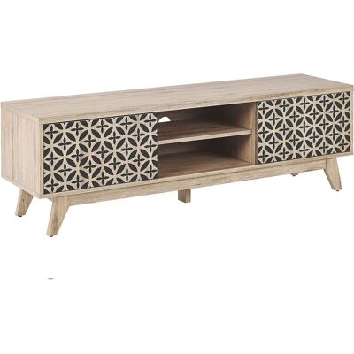 Mueble TV Madera Clara PRESCOT - Estilo Retro, Gestión de cables, 2 Puertas Mueble TV Madera Clara PRESCOT - Estilo Retro, Gestión de cables, 2 Puertas