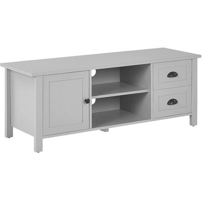 Mueble de TV gris claro de Beliani - Almacenamiento rústico para sala Mueble de TV gris claro de Beliani - Almacenamiento rústico para sala