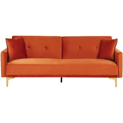 Beliani Sofá Cama LUCAN - Terciopelo, 3 Plazas, Naranja, Clic Clack - Sofá Cama Beliani Sofá Cama LUCAN - Terciopelo, 3 Plazas, Naranja, Clic Clack - Sofá Cama